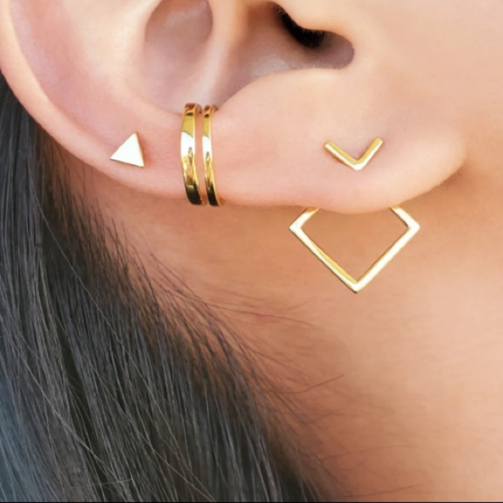 [SILVER]Modern Minimal Geometric Square Versatile Stud Earrings EarJacket - Picture 10 of 15